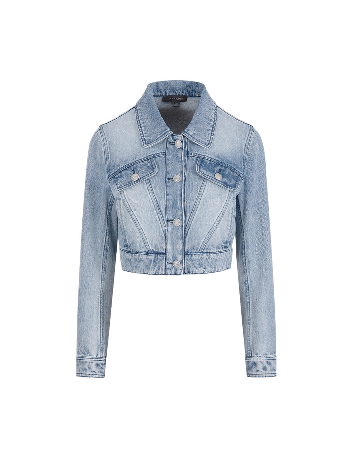 MARYLING Cropped Wash Blue Denim Jacket