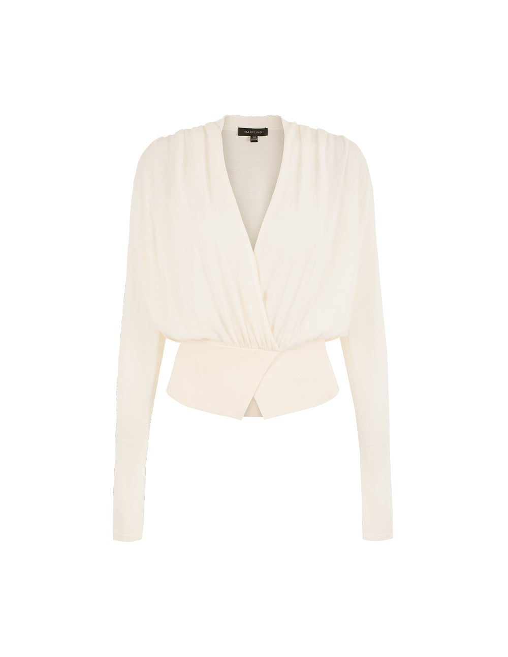 MARYLING V-Neck Long-Sleeved Ruched high-Waist Stretch Wool Knit Pullover