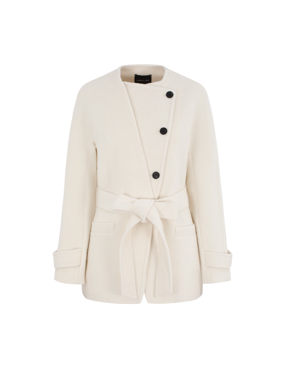 MARYLING Round Neck Asymmetrical Button Alpaca Wool Coat