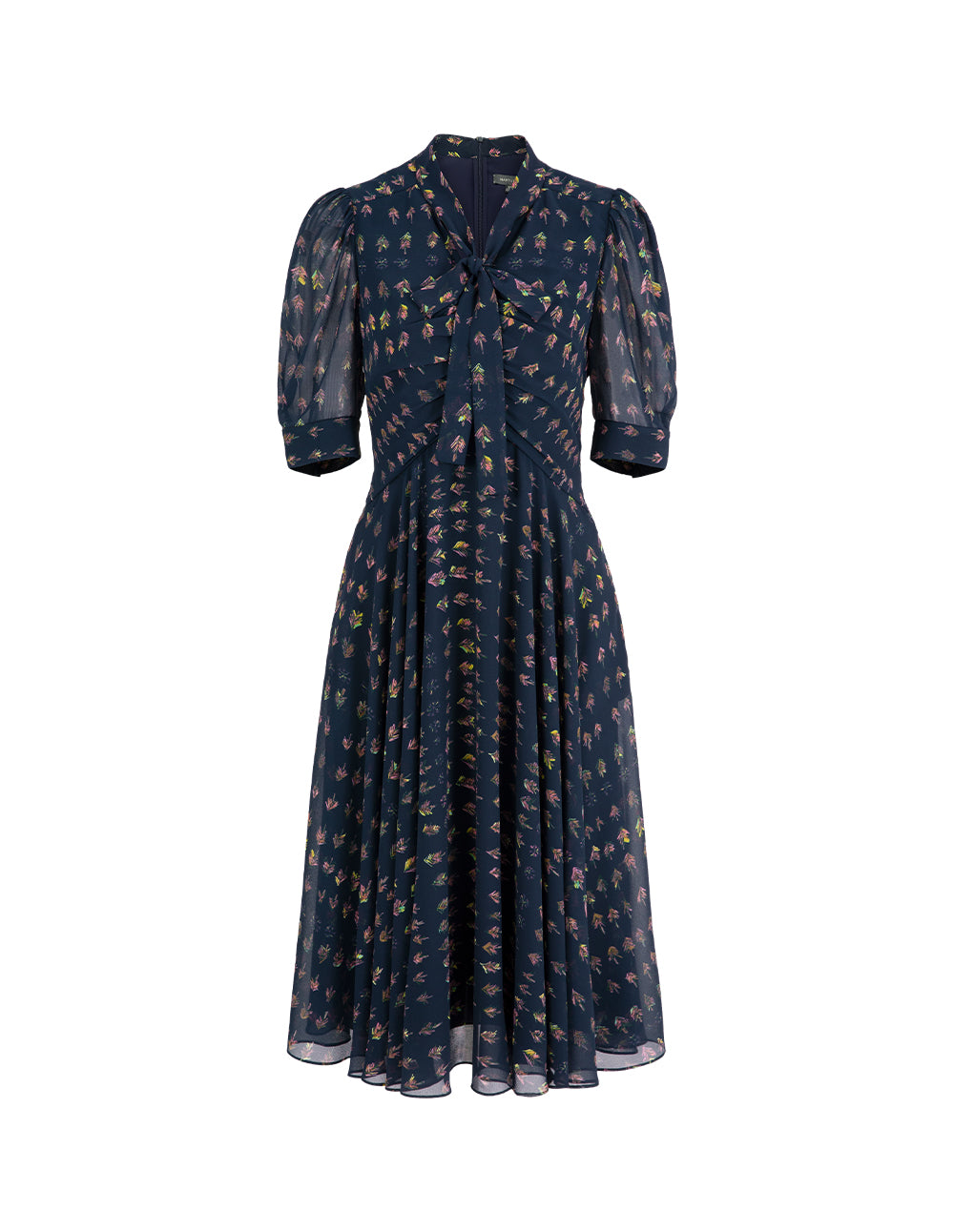 MARYLING V-Neck Ribbon Tree-Printed Blue Dress
