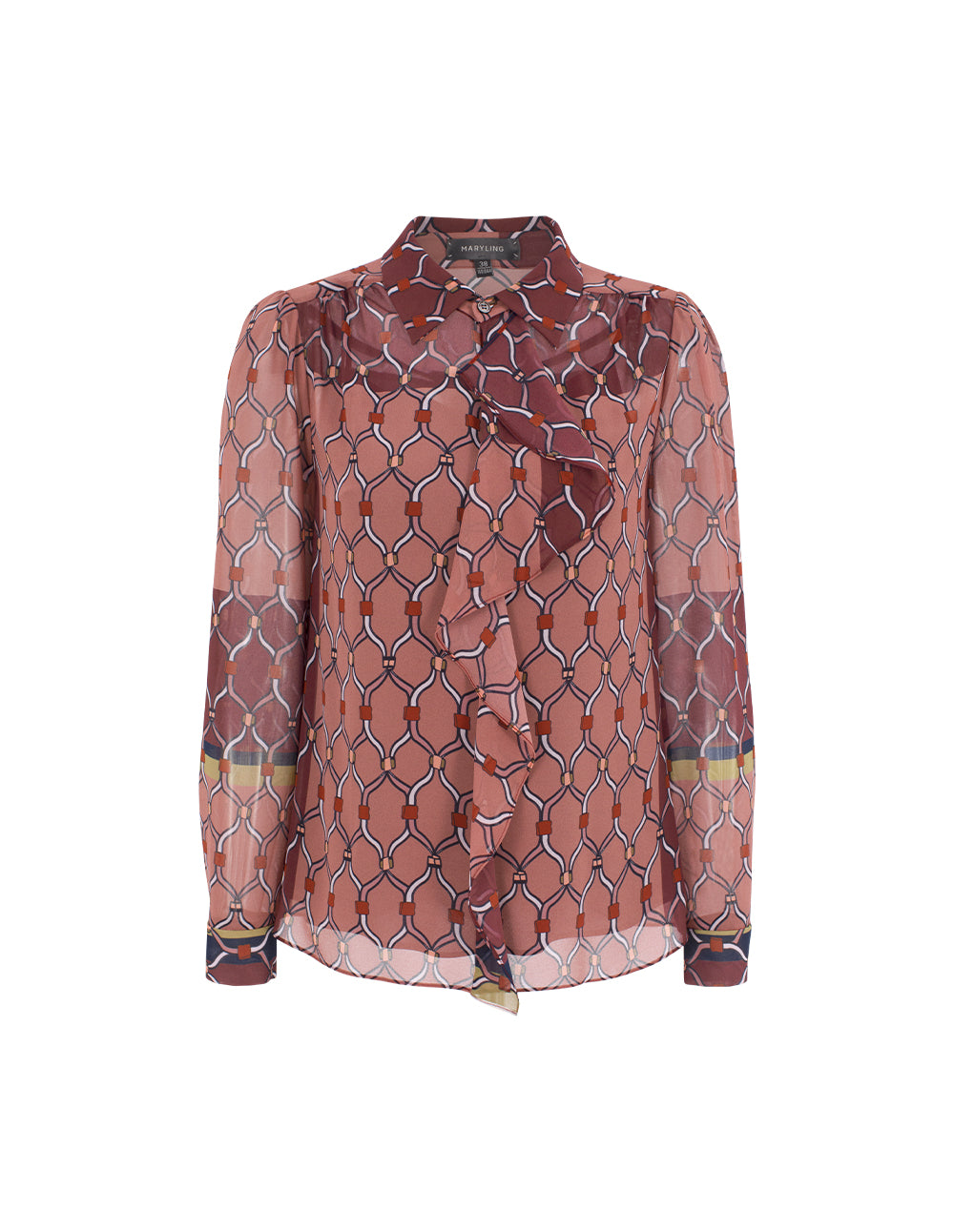 MARYLING Tie-Neck Long Sleeve Geometric Print Blouse