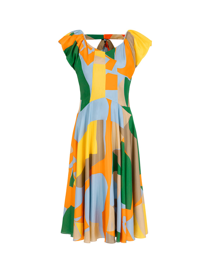 MARYLING Butterfly-Sleeveless Print Empire Waist Dress