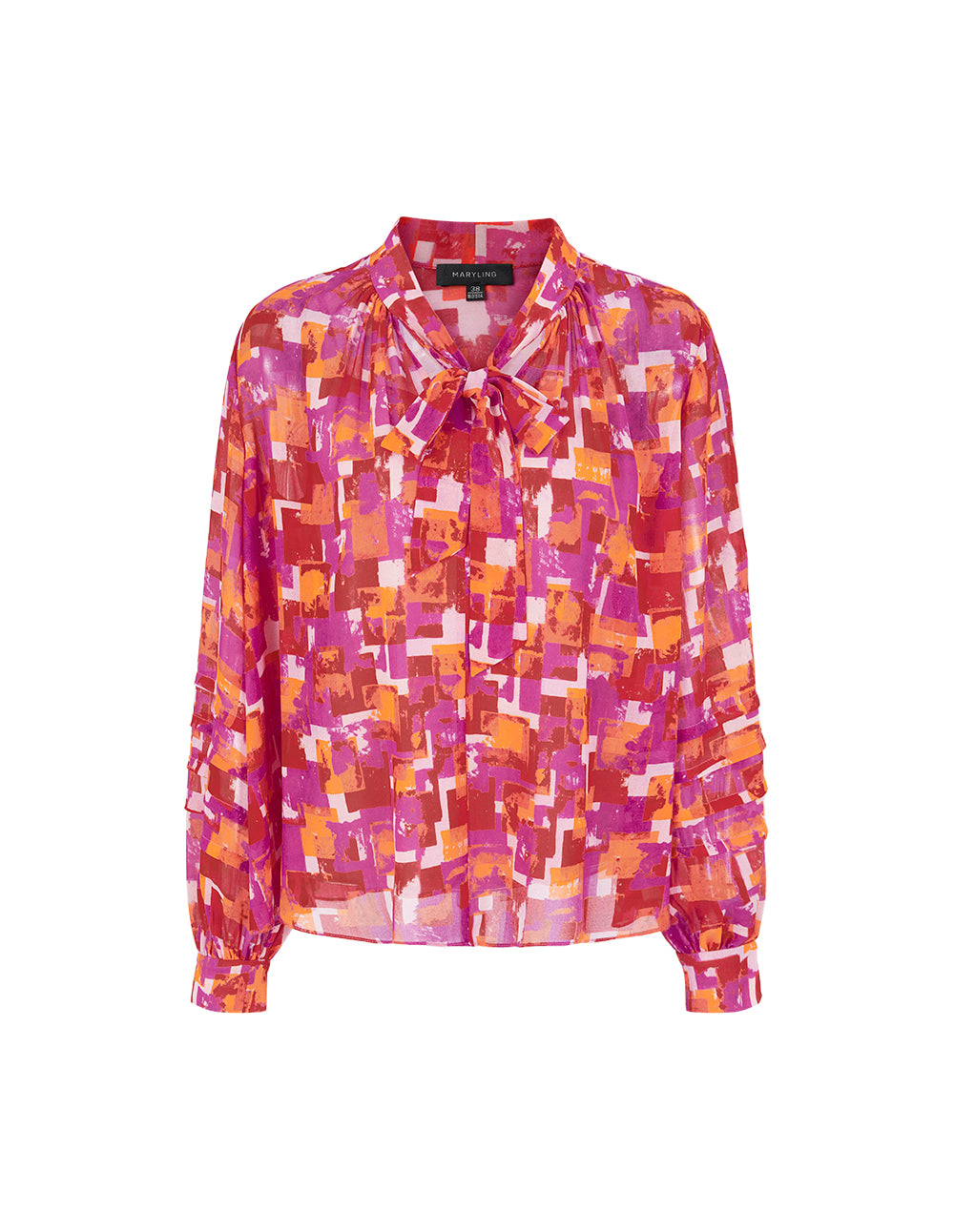 MARYLING Pink Checkered Bow Tie Printed Blouse
