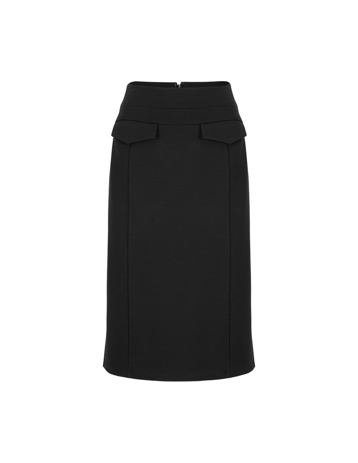 MARYLING Straight Split Knee-Length Black Skirt