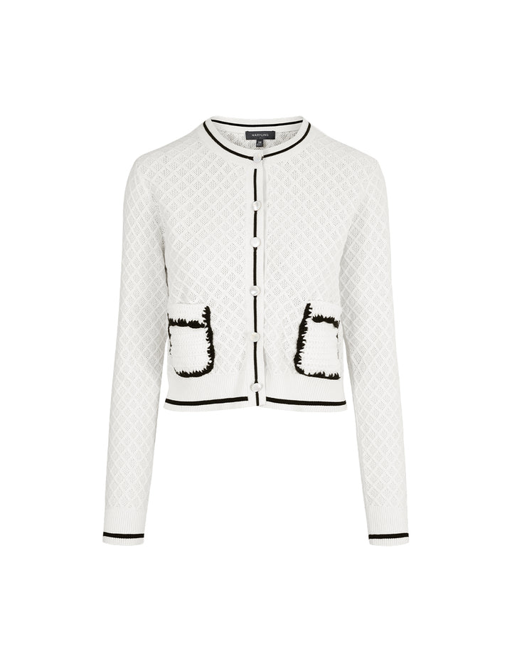 MARYLING Round Neck White Knitted Cardigan