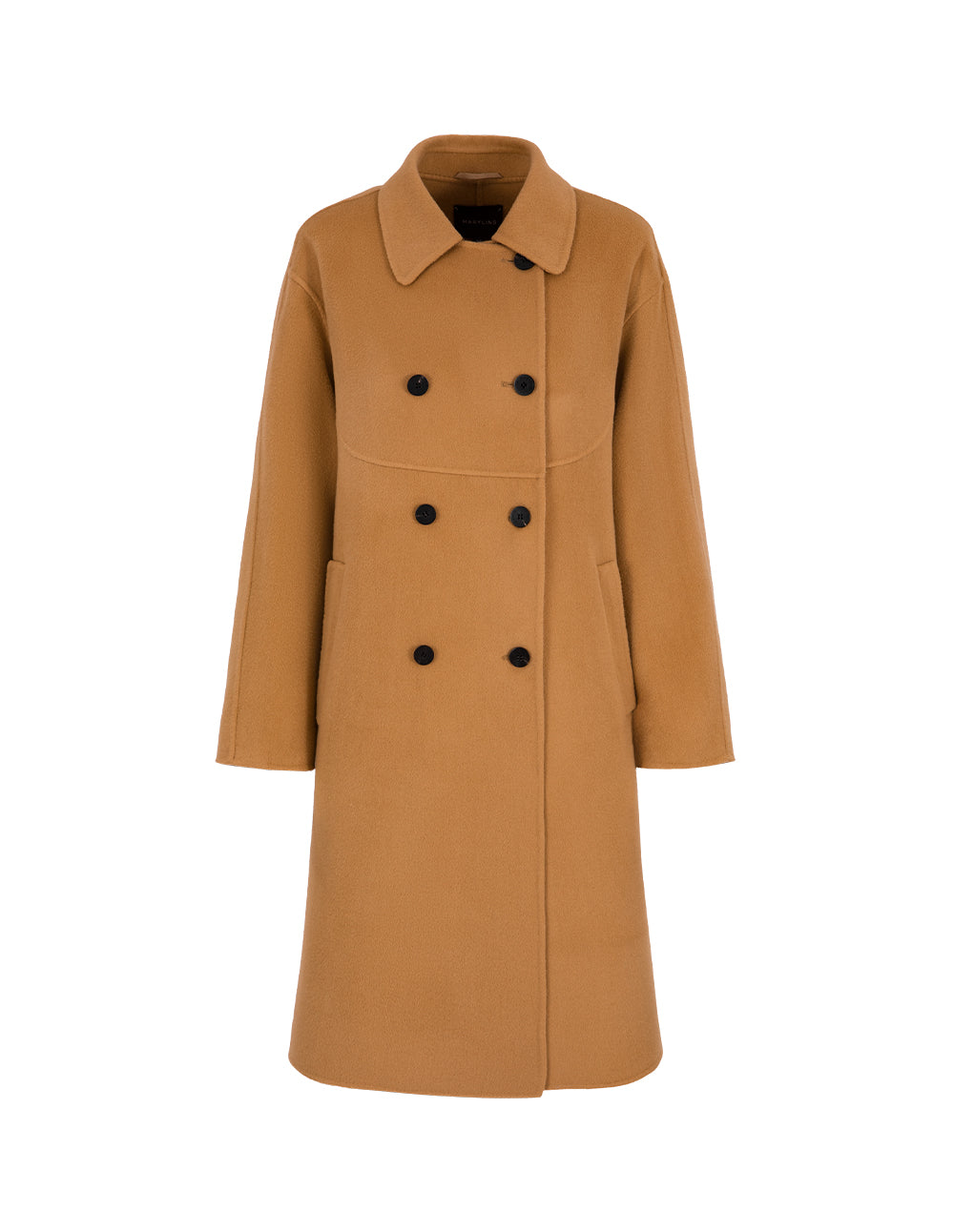 MARYLING Round-Neck Double-Breasted H-Shaped Camel-Colored Cashmere Coat