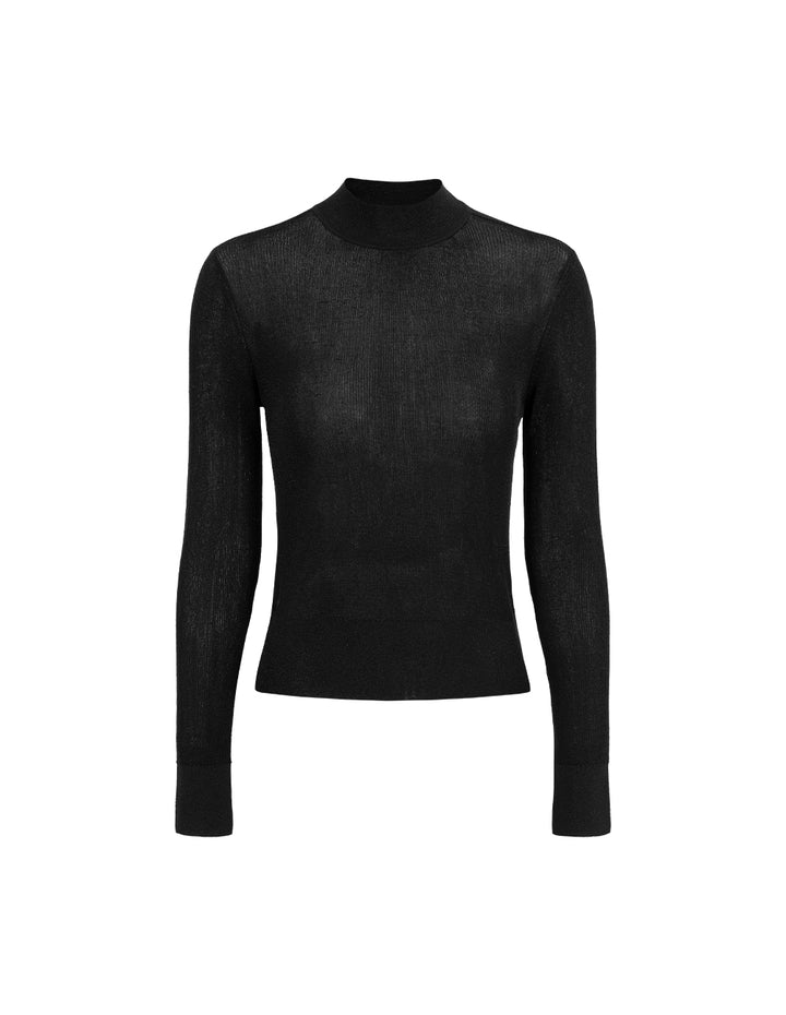 MARYLING Black Round-Neck Long-Sleeve Thin Knitted Pullover