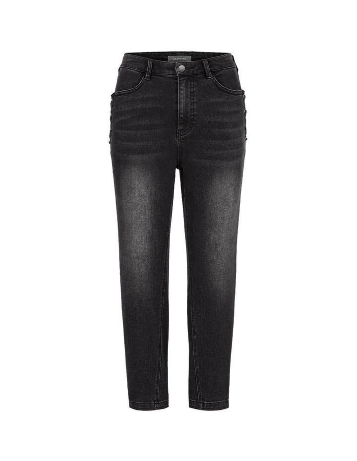 MARYLING Denim High-Waisted Black Washed Harem Pants