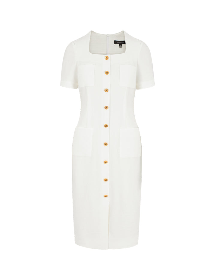 MARYLING Square Neck Short Sleeve Straight Midi Dress