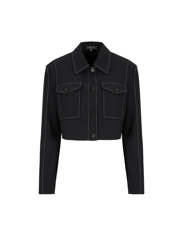 MARYLING Black Wide Shoulder Silhouette Short Jacket