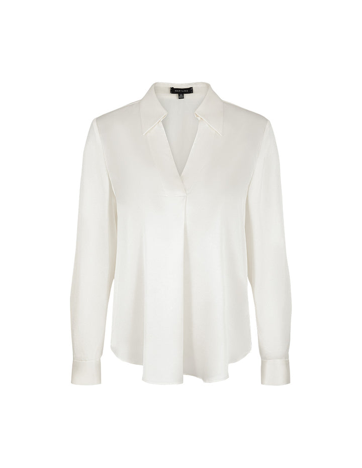 MARYLING Cream V-Neck Silk Long-sleeve Blouse