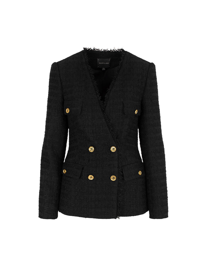 MARYLING Peaked Lapel Double-Breasted Tweed Blazer