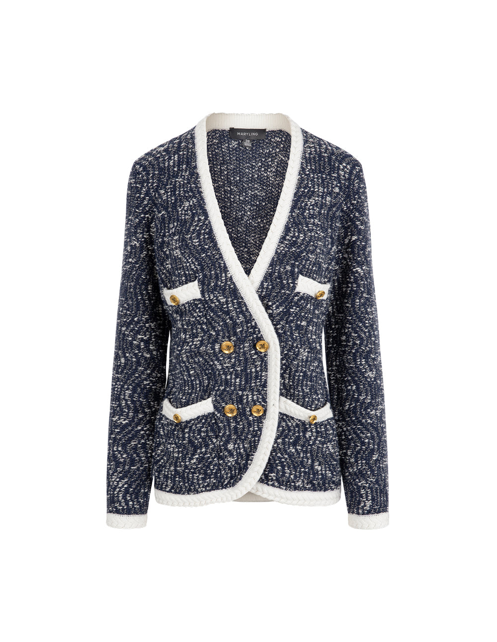 MARYLING Tweed Multi-Pocket V-Neck Knitted Cardigan