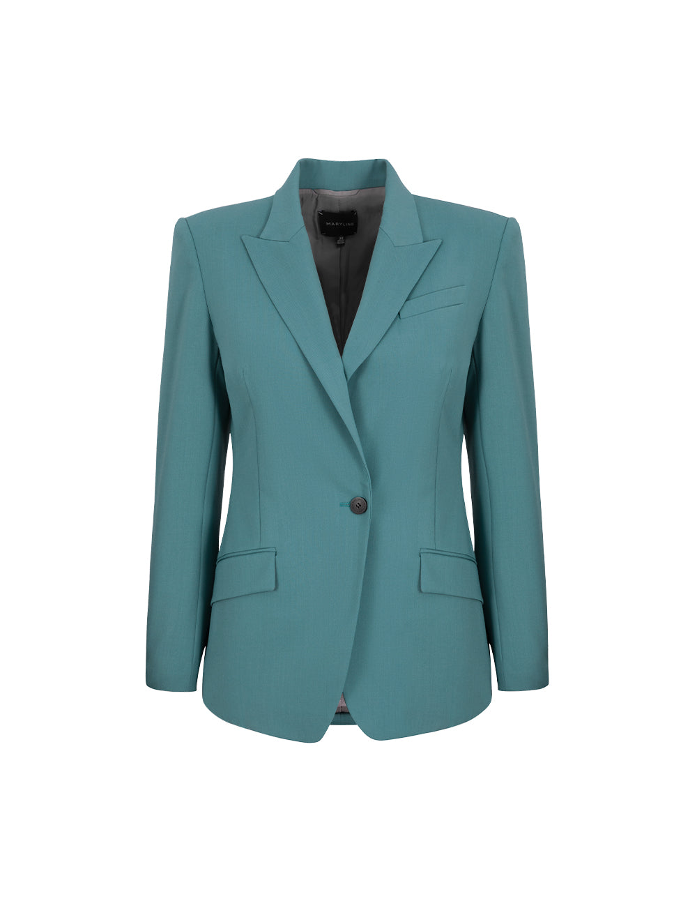 MARYLING Mist Blue Peaked Lapel Single-Breasted Waisted Blazer