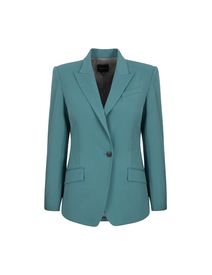 MARYLING Mist Blue Peaked Lapel Single-Breasted Waisted Blazer
