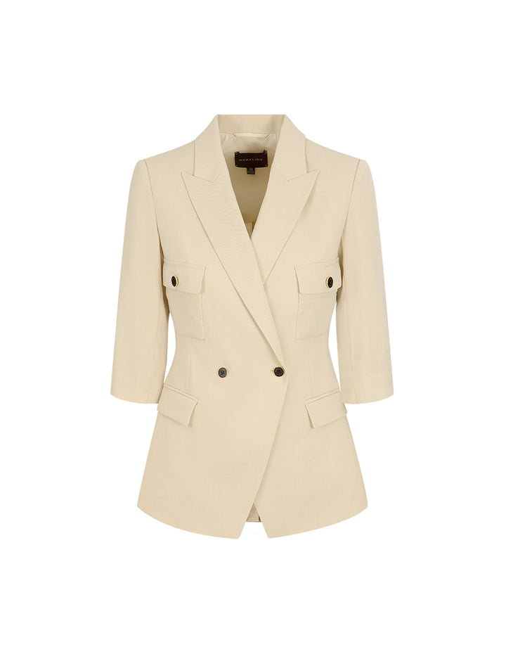 MARYLING Sand Double-Breasted Mid-Sleeve Blazer