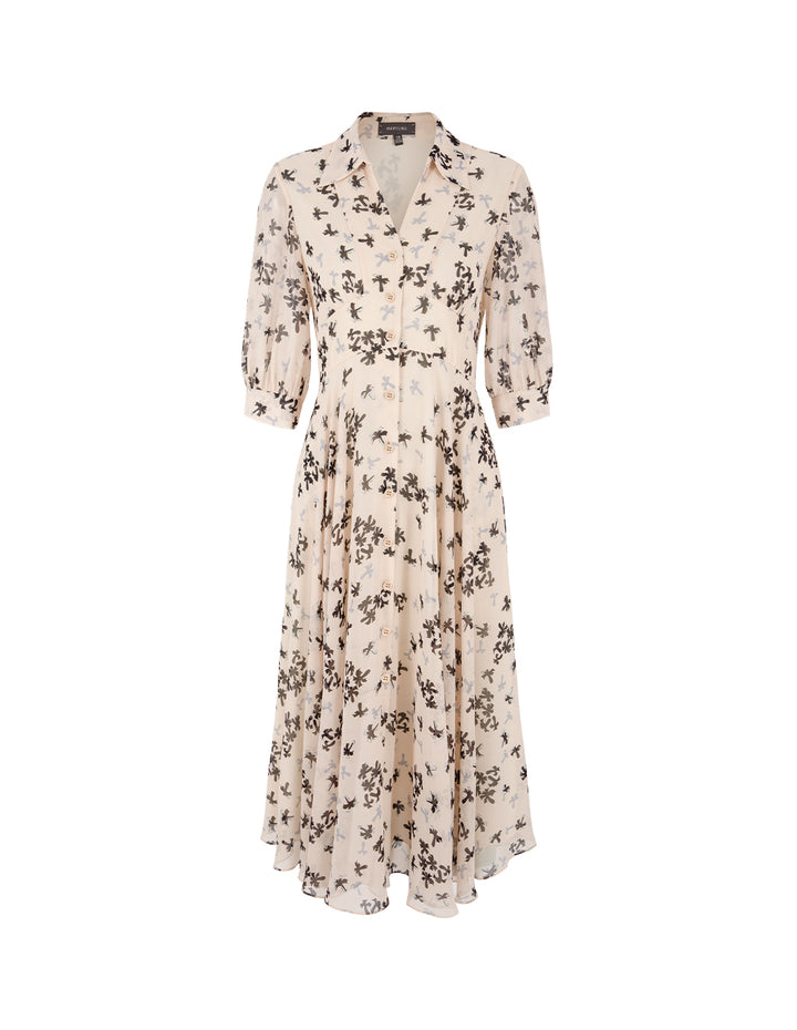 MARYLING Palm Tree Print Short Sleeve Pleated Midi Dress