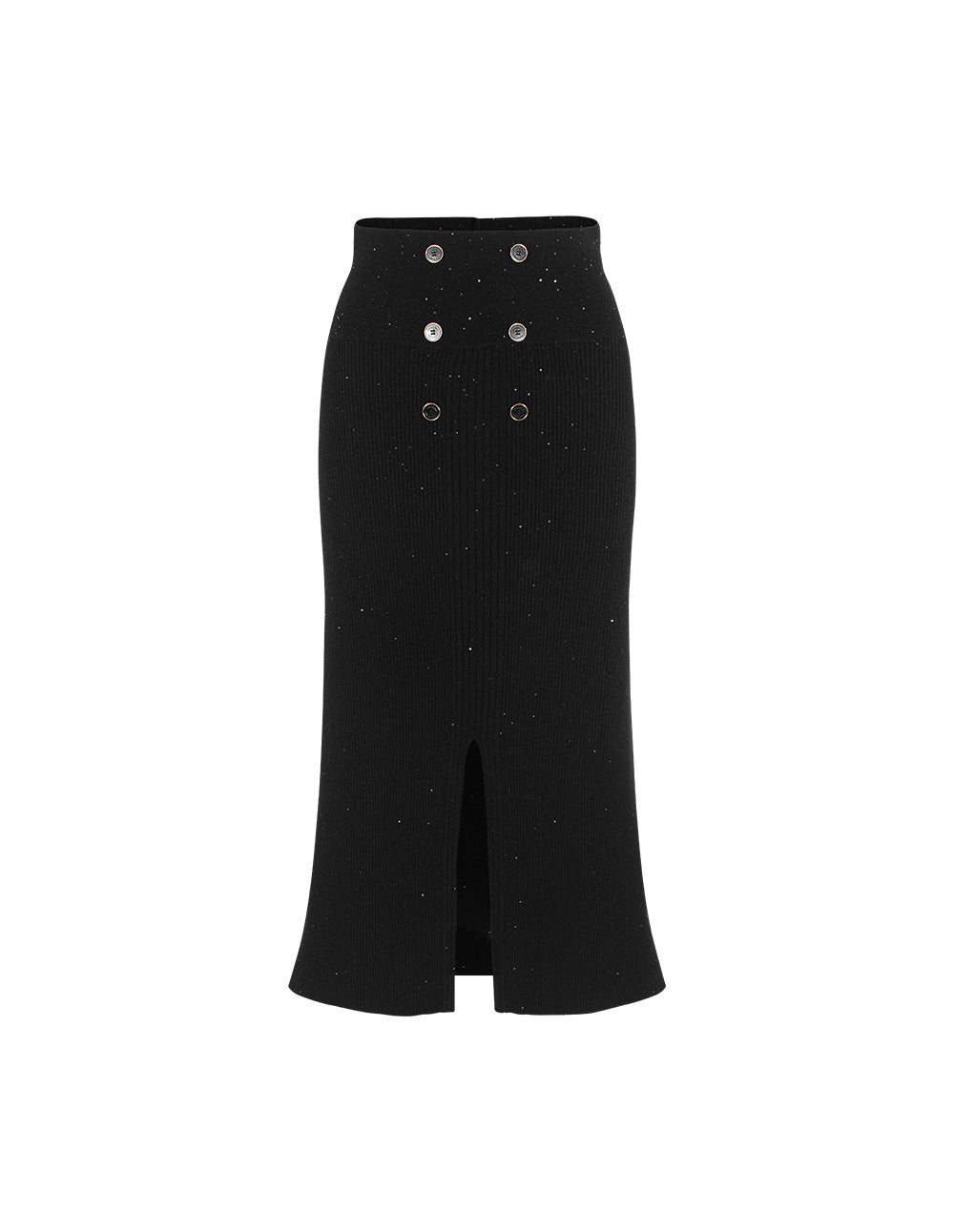 MARYLING High-Waisted Ribbed Wool Midi Skirt with Double Buttons
