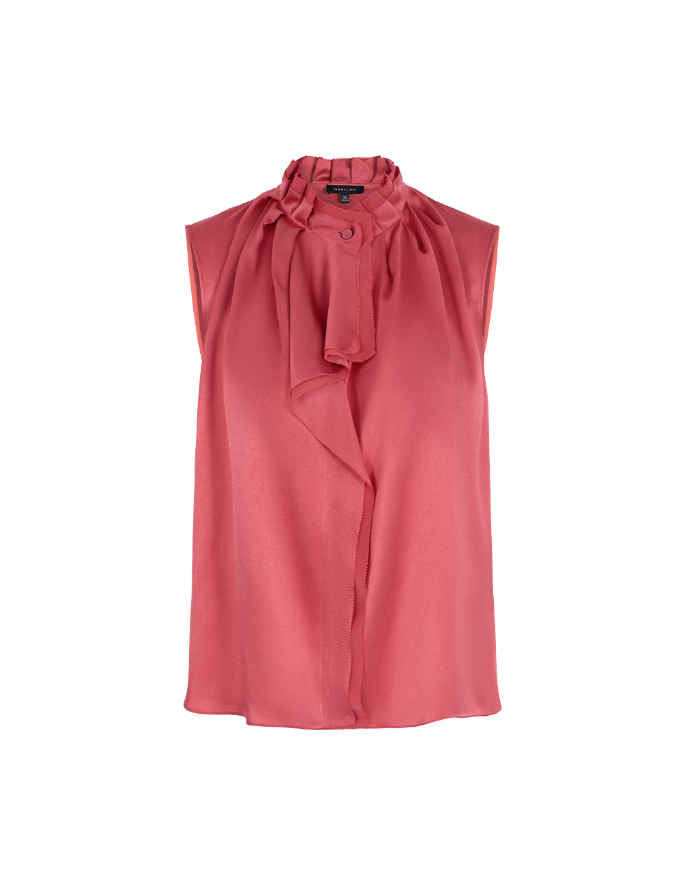 MARYLING Charming Pink Ruffled Collar Sleeveless Blouse