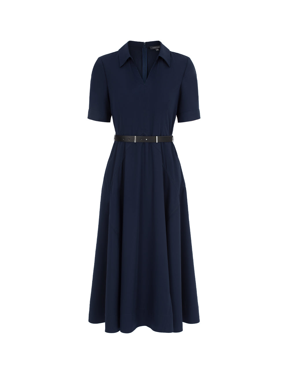 MARYLING Lapel Short-Sleeve Empire-Waist Pleated Dress