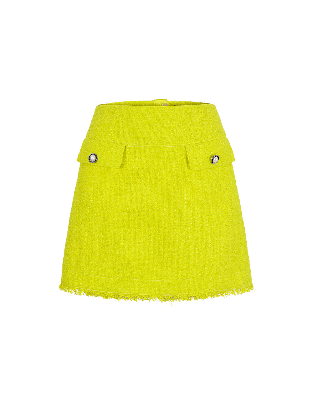 MARYLING Bright Yellow Contrast Button Tweed Skirt