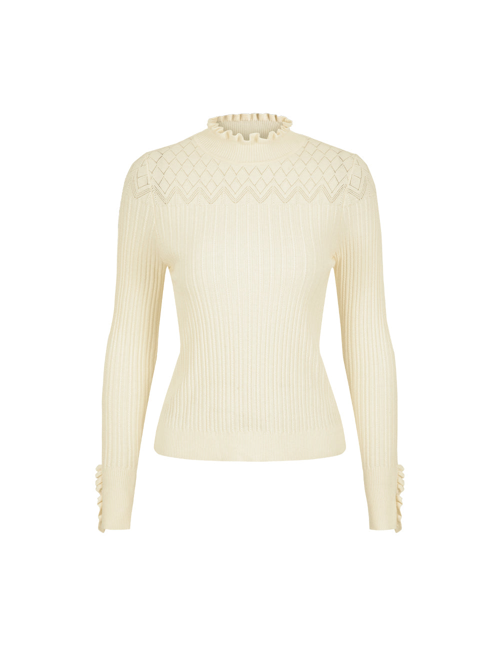 MARYLING Cream Ruffle-Turtleneck Knitted Sweater