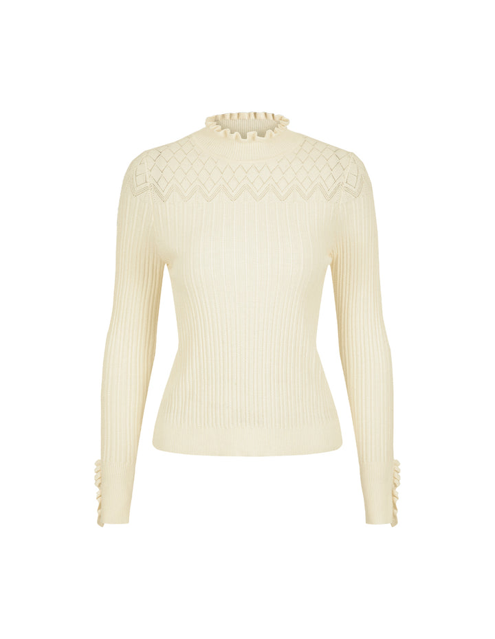 MARYLING Cream Ruffle-Turtleneck Knitted Sweater
