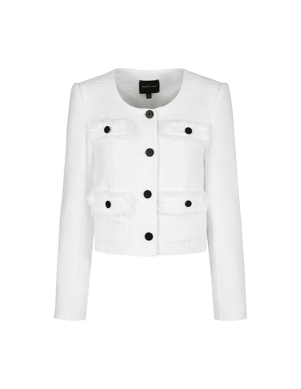 MARYLING White U-Shaped Collar Box Silhouette Short Jacket