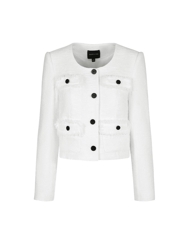 MARYLING White U-Shaped Collar Box Silhouette Short Jacket