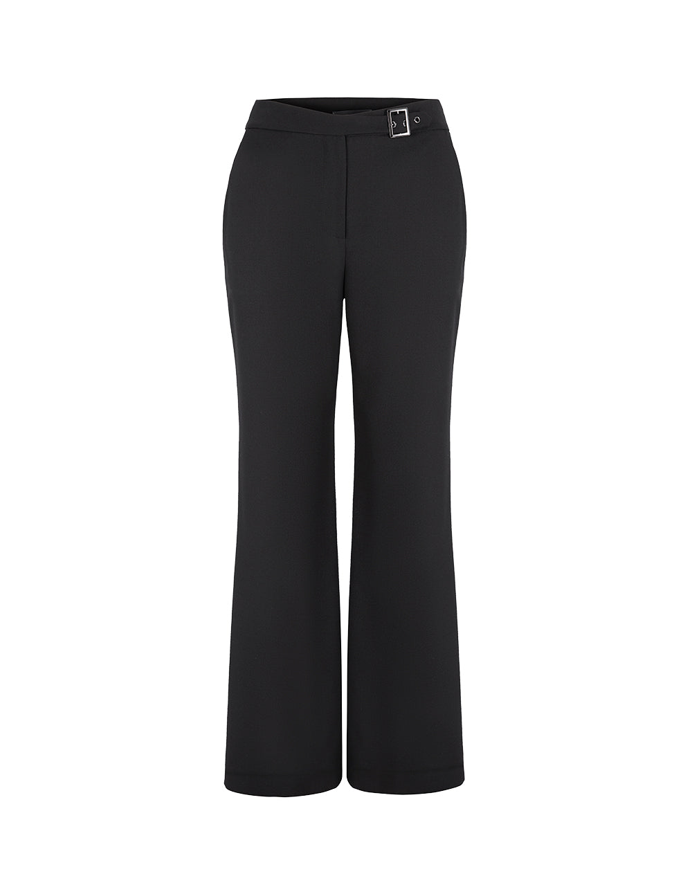 MARYLING Black Metal Buckle Detail Straight-Leg Pants