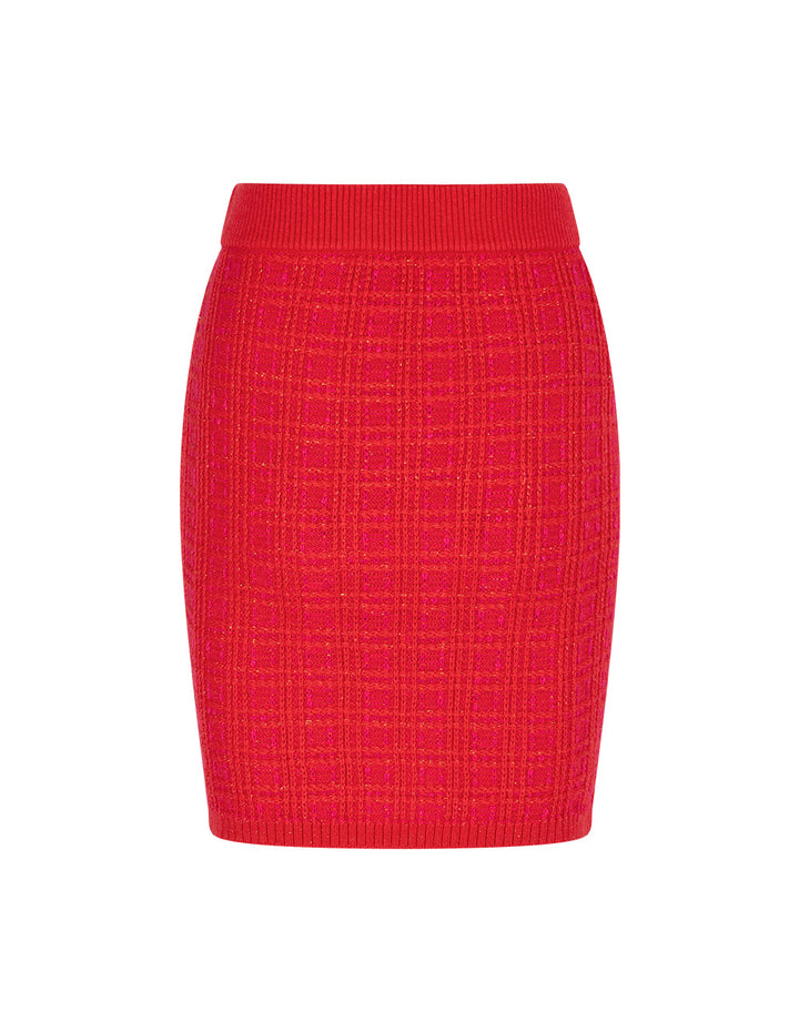 MARYLING Red Straight Cut Knee-Length Knit Skirt