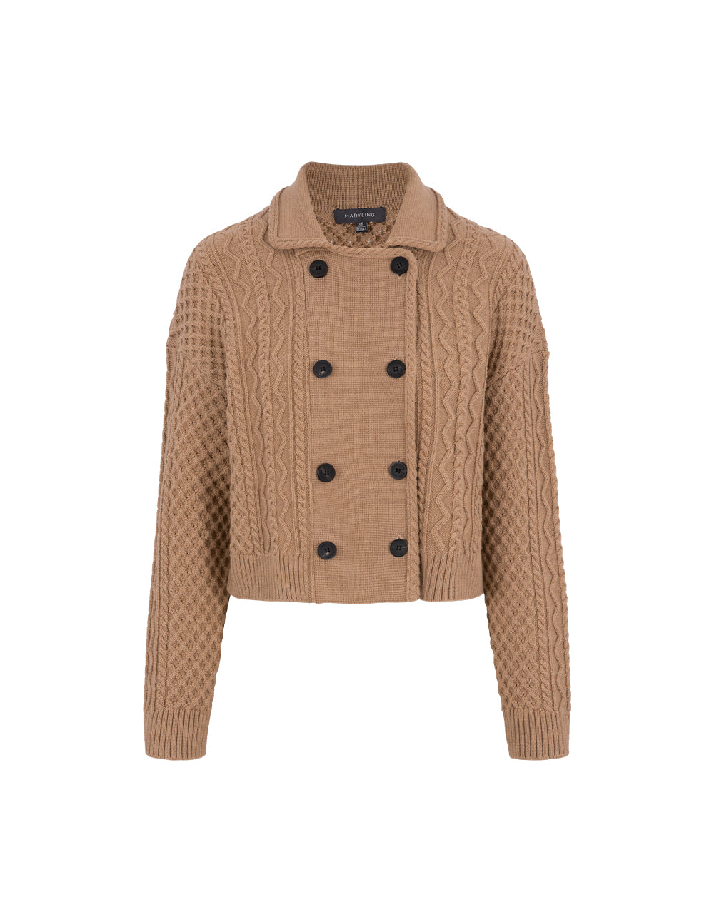 MARYLING Camel Lapel Double-Breasted Knitted Cardigan