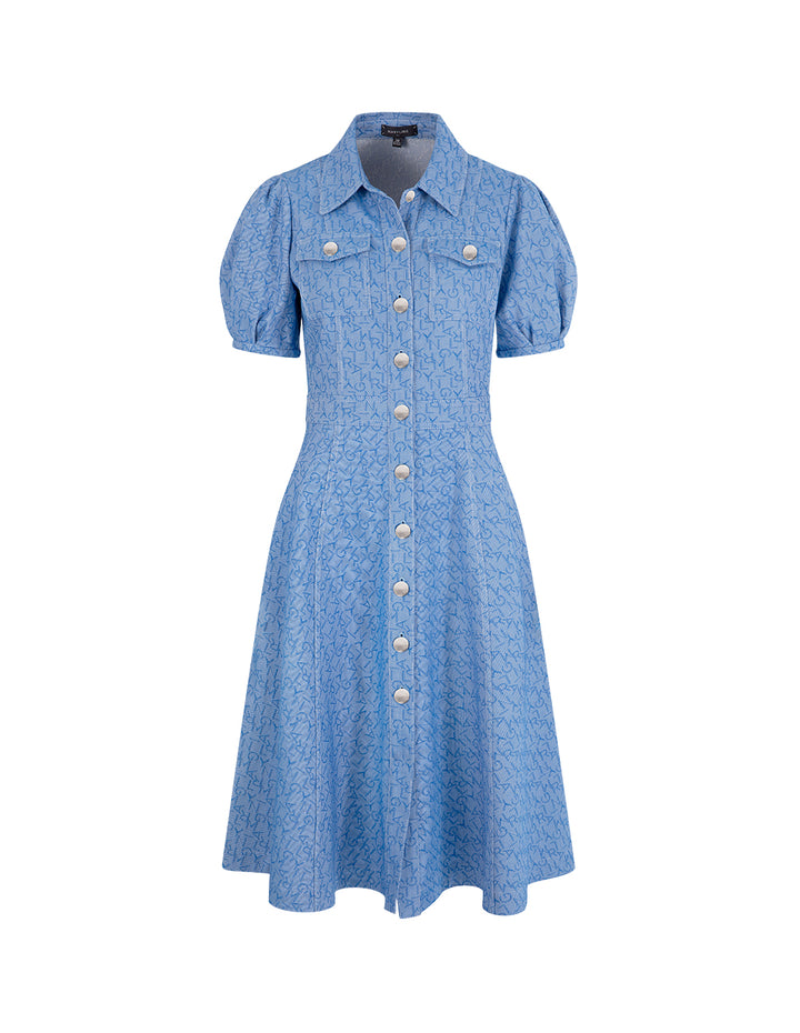 MARYLING Logo Jacquard Denim Short Sleeve Dress