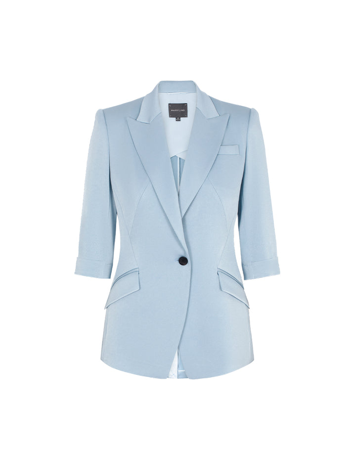 MARYLING Peaked Lapel Single-Button 3/4-Sleeve Lightweight Acetate Office Chic Blazer