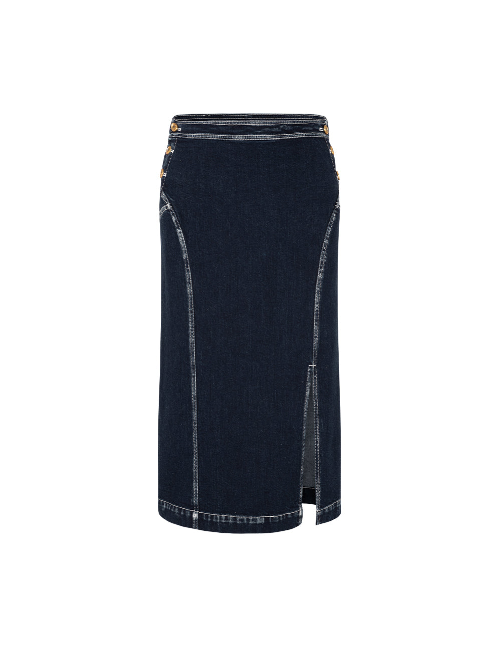 MARYLING White Trim Slit Knee-Length Denim Skirt