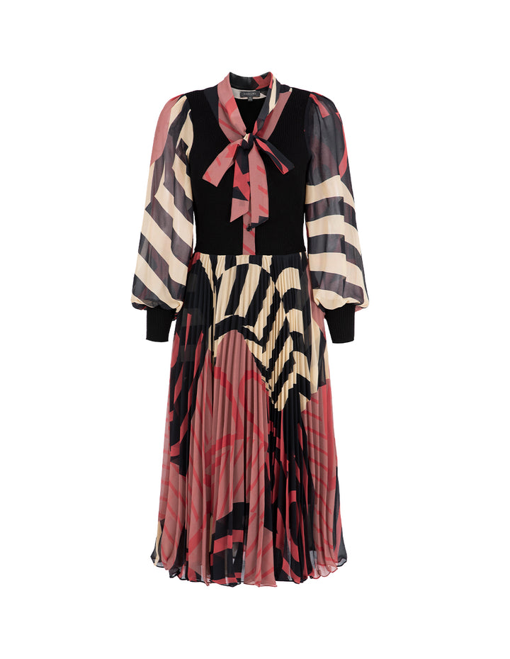 MARYLING Knitted Patchwork Printed Shirt Dress