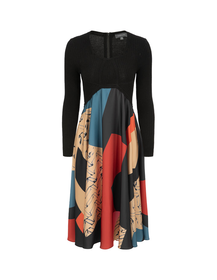 MARYLING V-Neck Printed Knitted Patchwork Dress