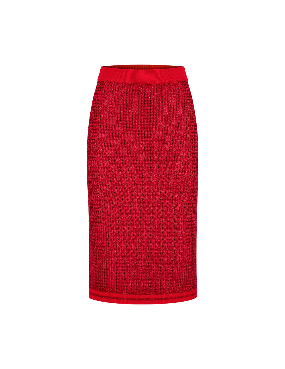 MARYLING Bright Red Straight Knee-Length Knit Skirt