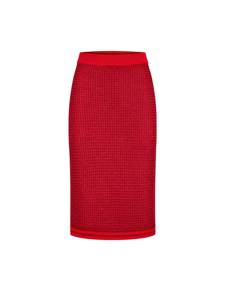 MARYLING Bright Red Straight Knee-Length Knit Skirt
