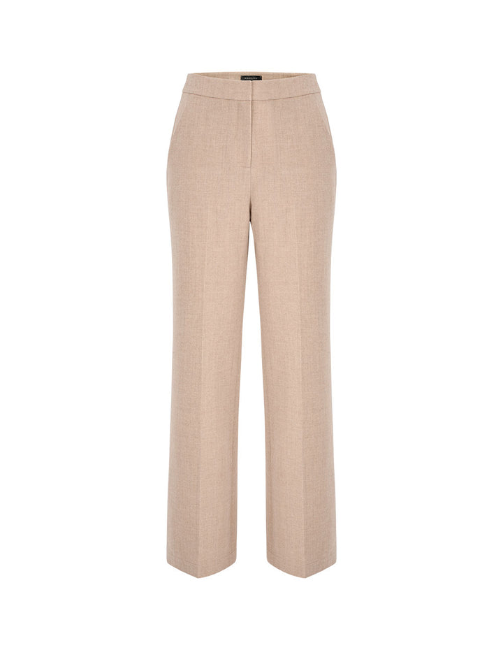 MARYLING Beige Slim Fit Wide Leg Full Wool Straight Pants