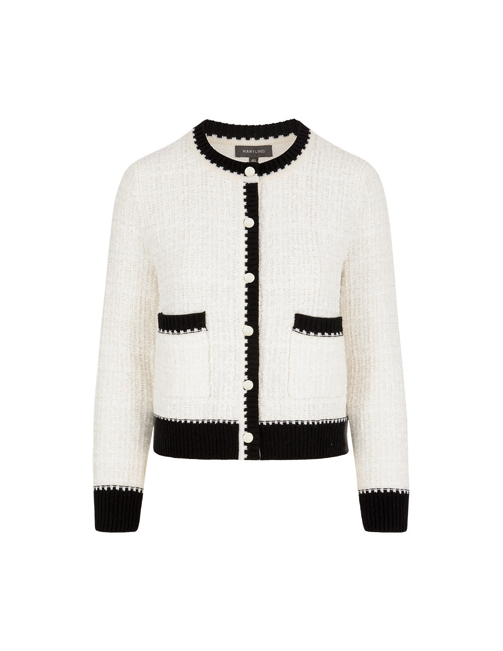 MARYLING Crew-Neck Ruffle Long-Sleeve Cropped Knit Cardigan