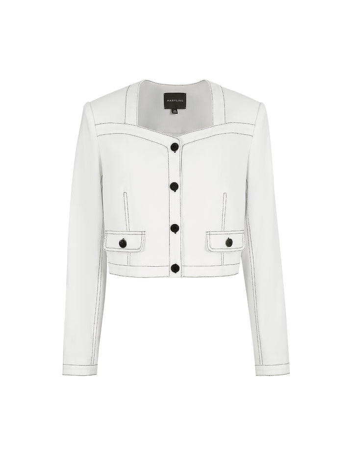 MARYLING White Contrast Topstitched Short Jacket