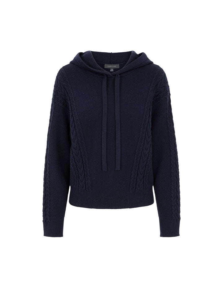 MARYLING Dark Blue Sports Casual Hooded Knitted Pullover