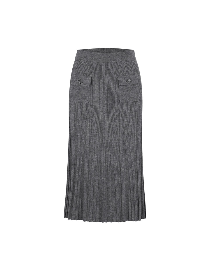 MARYLING Gray Pinpleated Fishtail Knitted Skirt