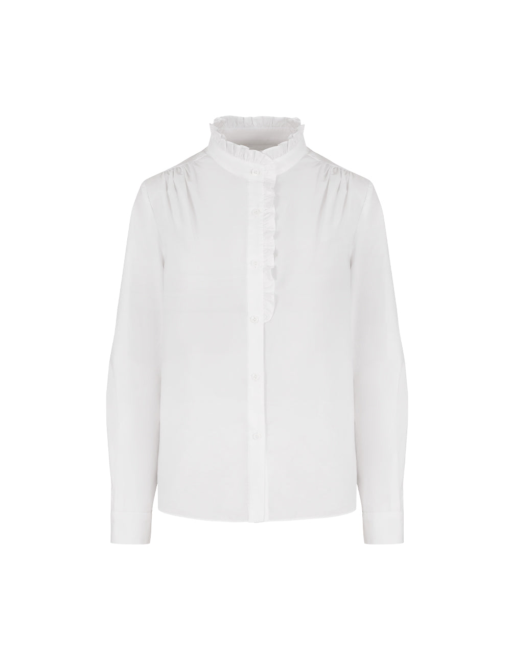 MARYLING Ruffle-Stand Collar Long-Sleeve Cotton Blouse