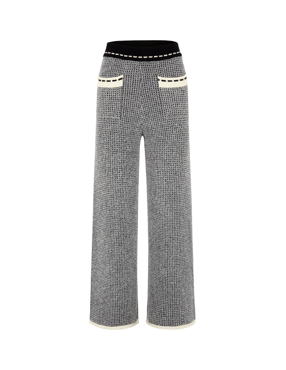 MARYLING Black & White Wool Knitted Wide-Leg Trousers