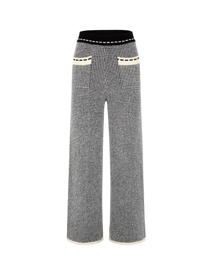 MARYLING Black & White Wool Knitted Wide-Leg Trousers