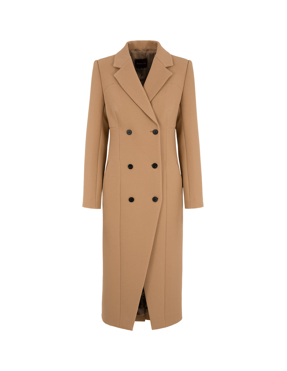 MARYLING Camel Peaked Lapel Double-Breasted Long Coat