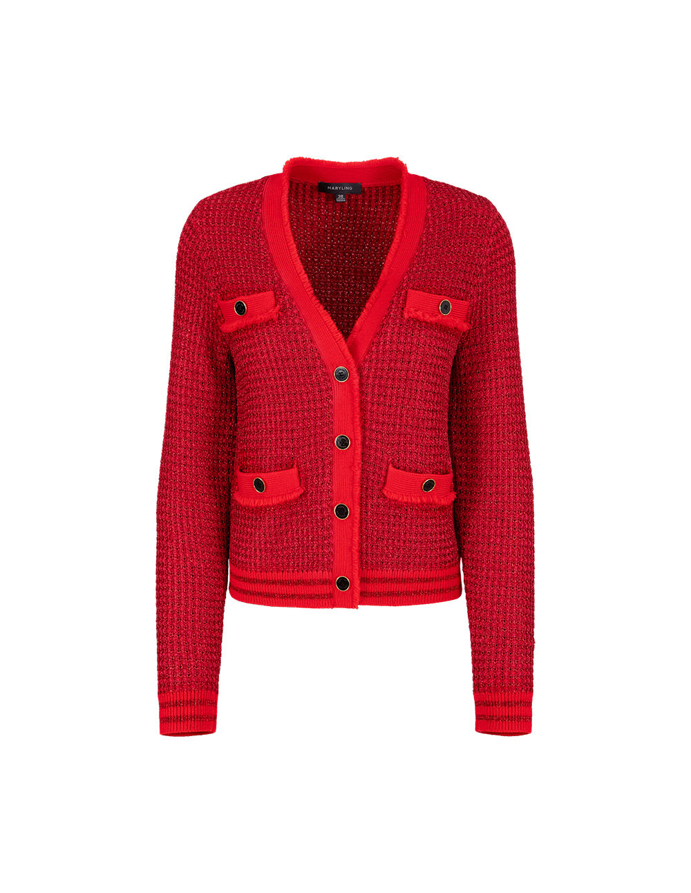 MARYLING Bright Red Mutil-Pockets Cropped Knit Cardigan