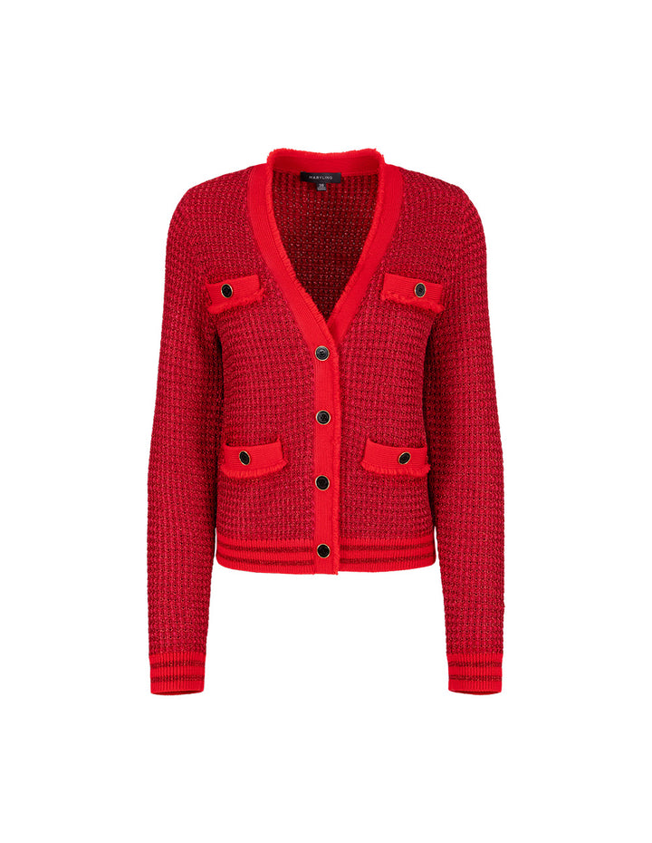 MARYLING Bright Red Mutil-Pockets Cropped Knit Cardigan